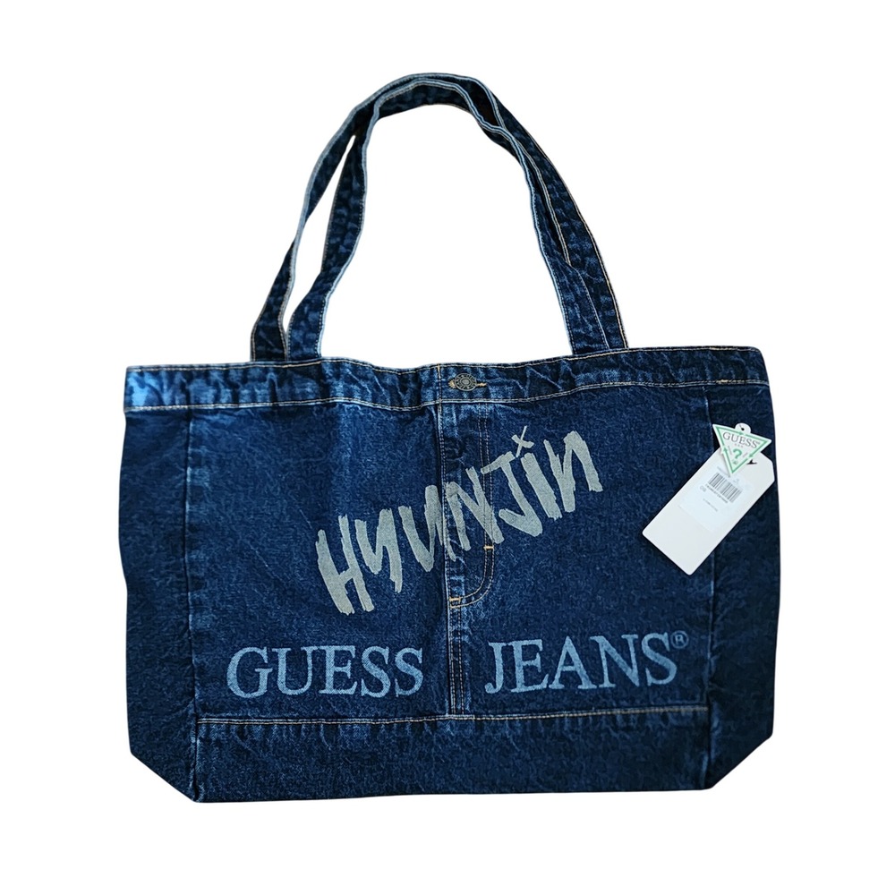 Guess Jeans Hyunjin Stray Women's Denim Tote Bag Blue Indigo Star Heart NWT LE